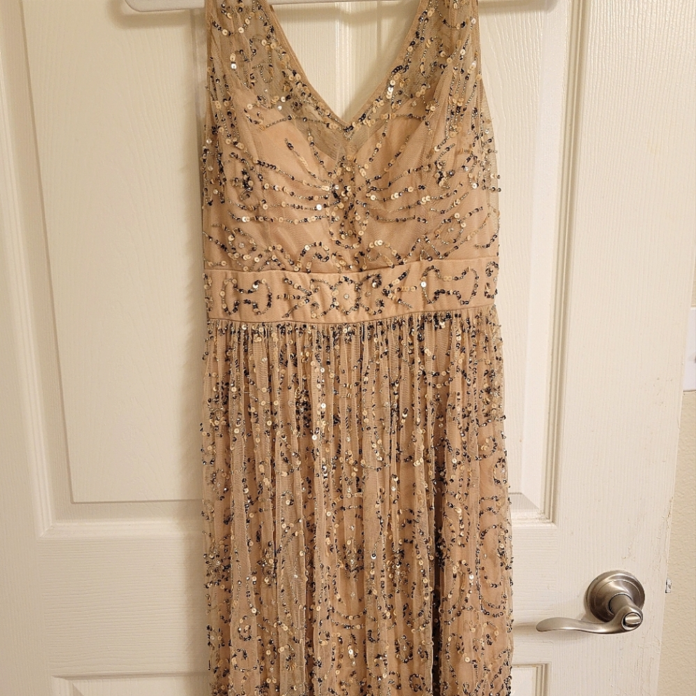 Adriana Pappell Sequin Gold Dress